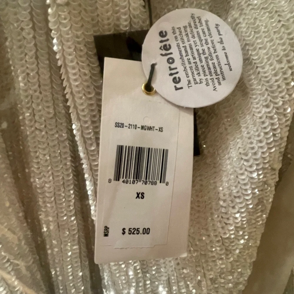 RETROFETE Ella White Moonglow New One-Shoulder Asymmetrical Sequins Dress SizeXS - Picture 7 of 10